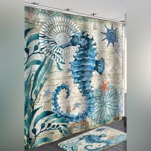 Seahorse Coastal Beach Shower Curtain
